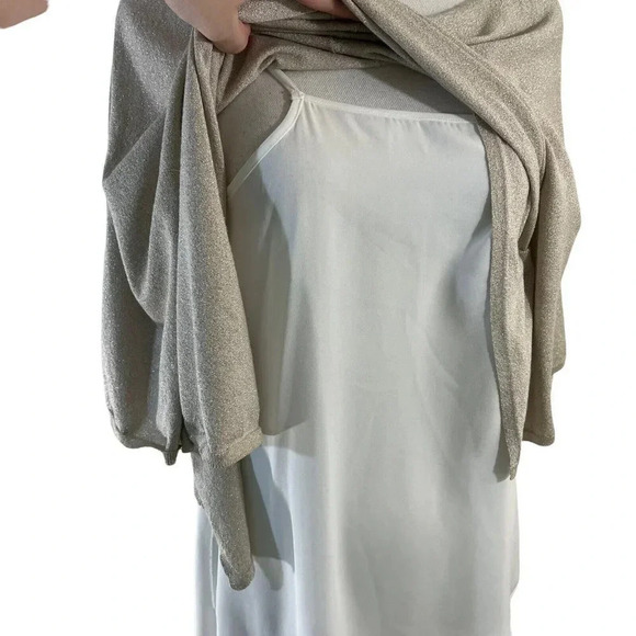 White House Black Market Blouse Metallic Gold Layered Asymmetrical Hem Batwing - Picture 6 of 8